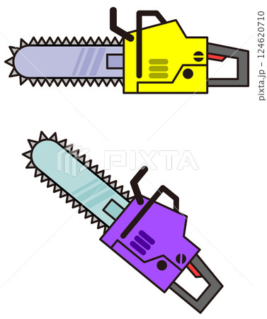 チェーン式の刃が回転して丸太を切断する工具のチェーンソー 124620710
