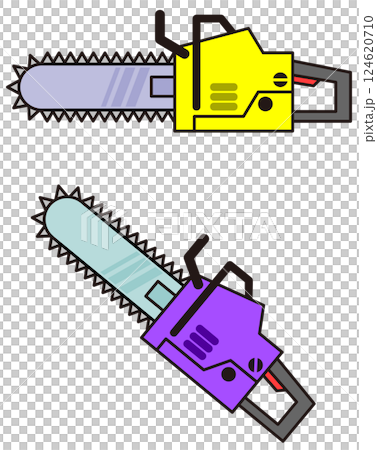チェーン式の刃が回転して丸太を切断する工具のチェーンソー 124620710