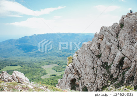 Beautiful landscape on the rocks and forest from the top of the mountain 124620832