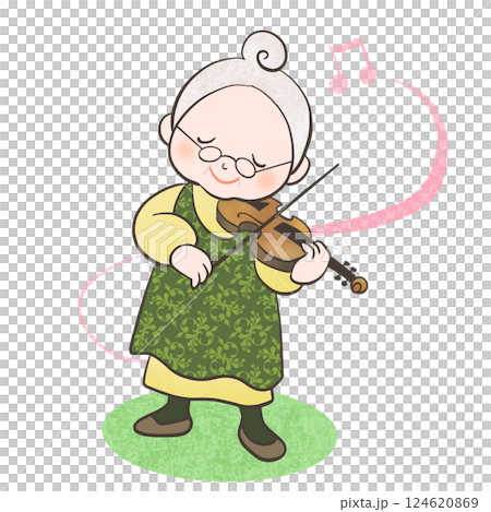 バイオリンを弾くおばあさんのイラスト 124620869