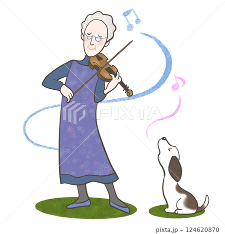 バイオリンを弾くおばあさんのイラスト 124620870