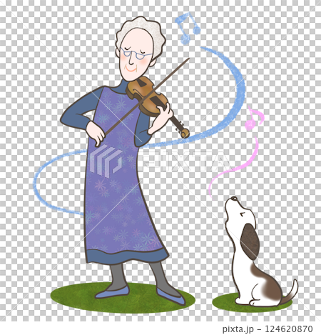 バイオリンを弾くおばあさんのイラスト 124620870