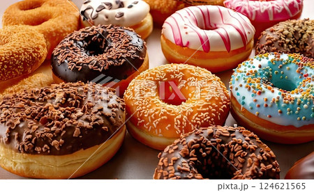 《AI画像》カラフルなドーナツ 124621565