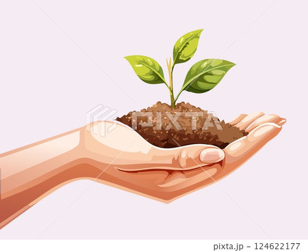 Hand holding soil in for planting. Environmental growth, save planet friendly 124622177