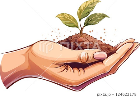 Hand holding soil in for planting. Environmental growth, save planet friendly 124622179