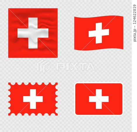 Switzerland national flag in four different styles. Switzerland national flag in four different styles. 124622819