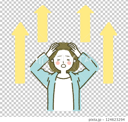 何もかも値上がりして頭を抱える女性 124623294