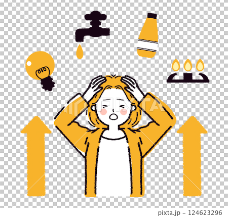 何もかも値上がりして頭を抱える女性 124623296