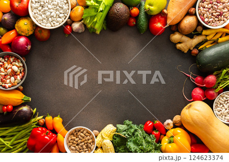 A frame of ripe fresh organic seasonal vegetables from an autumn farm harvest, organic seasonal vegetables A frame of ripe fresh organic seasonal vegetables from an autumn farm harvest, organic seasonal vegetables 124623374