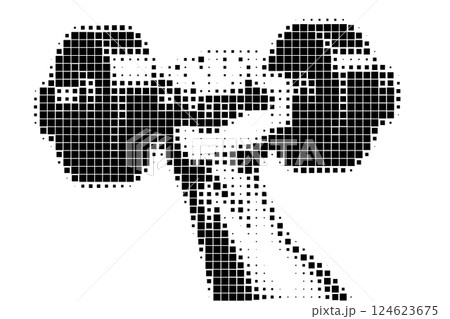 Pixelated Grid Dumbbell and Arm Illustration 124623675
