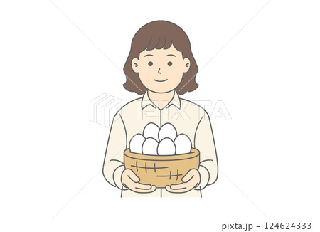 たまごを持つ女性のイラスト 124624333