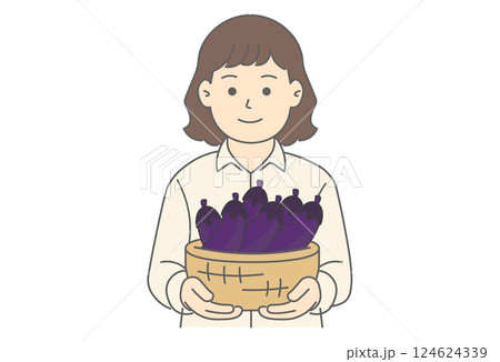 なすを持つ女性のイラスト 124624339