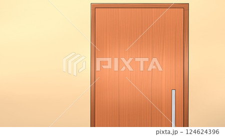 Wooden door with metallic handle on wall. anime style illustration 124624396
