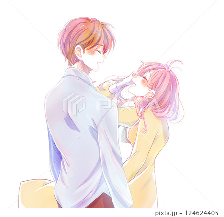 向かい合って寄り添い笑う男女 124624405
