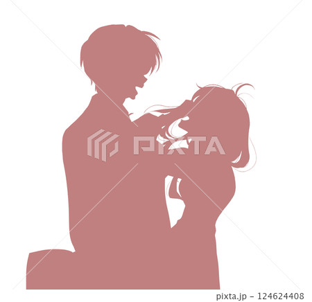 向かい合って寄り添い笑う男女　影絵 124624408