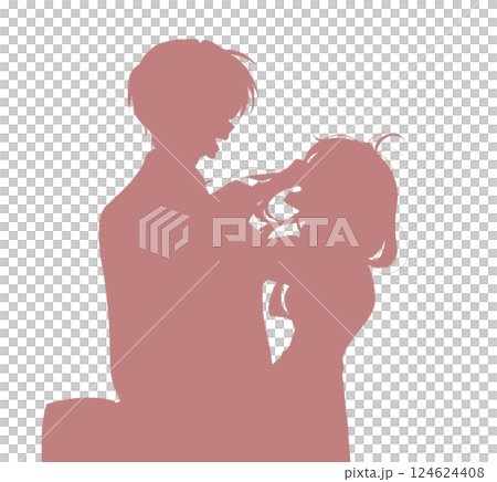 向かい合って寄り添い笑う男女　影絵 124624408