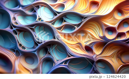 カラフルな陰影のモダンジオメトリック背景イラスト素材　波 124624420