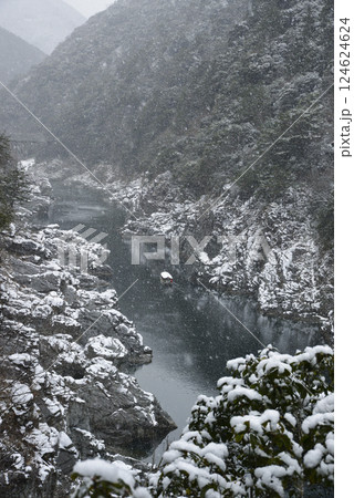 奇岩入り組む大歩危峡雪景色 124624624