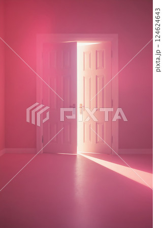 pink double doors. Minimalistic light Background 124624643