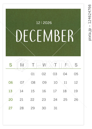 Calendar December 2026 flat style isolated on white background. Calendar December 2026 flat style isolated on white background. 124624766