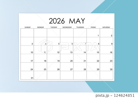 May calendar card for 2026 year on blue background. 124624851