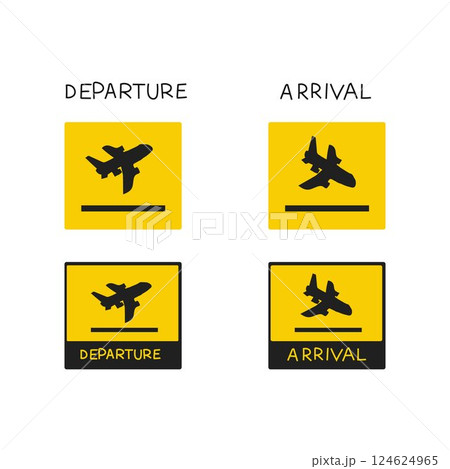 Departure and arrivals yellow signs 124624965