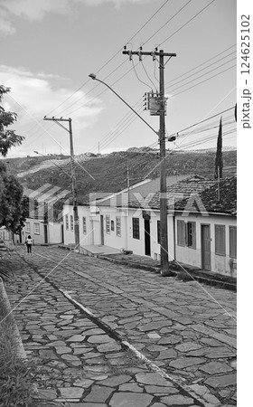 old houses of ancient town of Diamantina, Minas Gerais, Brazil. black and white 124625102
