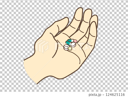 手の上に乗った薬のイラスト 124625116