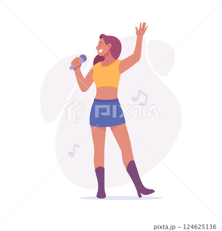 An Energetic Singer is Performing on Stage with a Microphone, Captivating the Audience 124625136