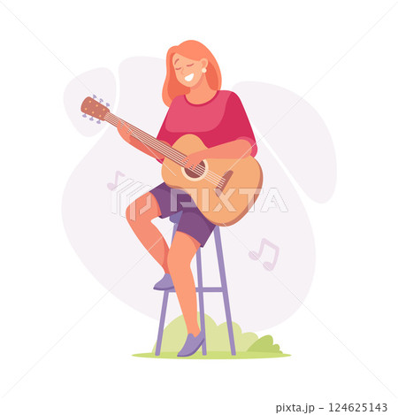 A Joyful Musician Playing His Guitar in a Creative and Vibrant Setting Full of Life 124625143
