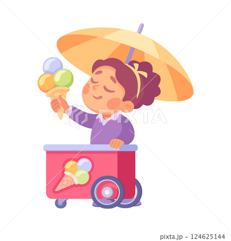 A Joyful Ice Cream Vendor, delighting everyone with a variety of Colorful Treats 124625144