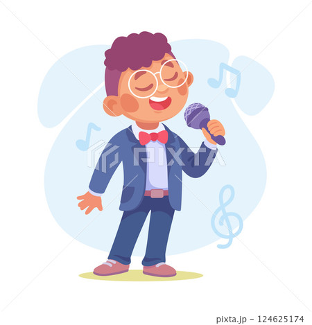 little boy sing a beautiful song on stage 124625174