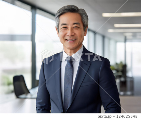 オフィスで撮影された笑顔の50代~60代のビジネスマンのポートレート オフィスで撮影された笑顔の50代~60代のビジネスマンのポートレート 124625348