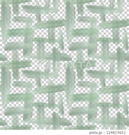 Watercolor horizontal and vertical intersecting green stripes hand drawn seamless dense pattern on soft cream background. Abstract texture brush stroke splashes decor illustration. For textile. 124625621