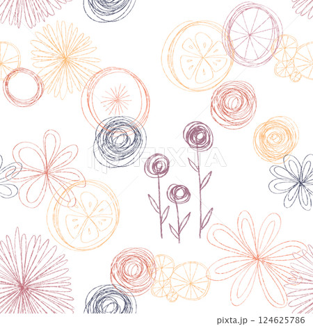 seamless pattern of hand drawn lines of plants and flowers seamless pattern of hand drawn lines of plants and flowers 124625786