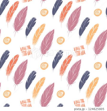 seamless pattern of hand drawn colorful feathers seamless pattern of hand drawn colorful feathers 124625805