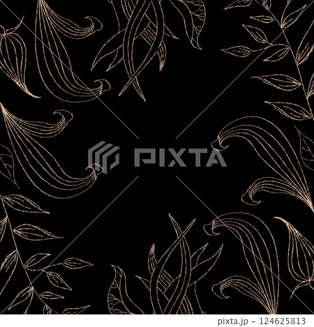dark background with a plant drawing in a thin line 124625813