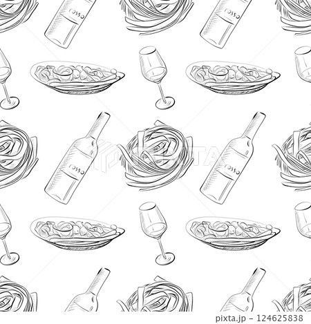 vector seamless pattern line art elements - food, cuisine 124625838