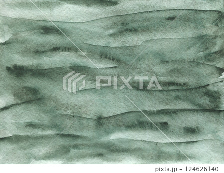 Artistic watercolour pale forest green wavy layered background. Hand painting grass color watercolor overlay waves backdrop for nature banner, invitation, calm hills and meadow poster design 124626140