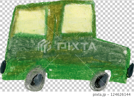 Cute stylized oil pastel cargo minibus truck transport illustration. Bright camouflage color hand drawn military car clipart for kids t-shirt textile design, sticker, label, nursery poster 124626144