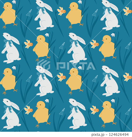 Seamless pattern with hand drawn white rabbits Seamless pattern with hand drawn white rabbits 124626494