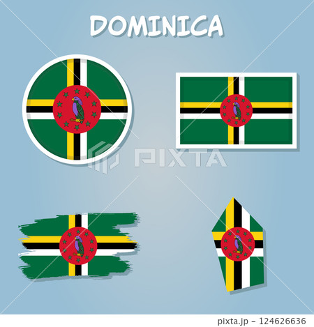 Dominica country flag inside country border map design suitable for a logo icon design. 124626636