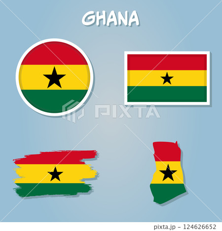 Vector illustration ghana indepencence day with ghana flag colo and ghana geography maps. 124626652