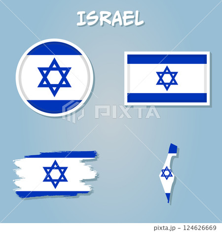 Israel  vector set, detailed country shape with region borders, flags and icons isolated. 124626669