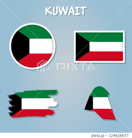 High resolution Kuwait map with country flag, flag of the Kuwait overlaid on detailed outline map isolated. High resolution Kuwait map with country flag, flag of the Kuwait overlaid on detailed outline map isolated. 124626677