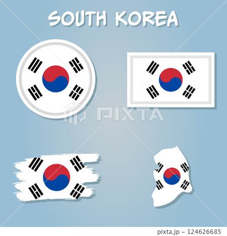 Map of South Korea with the image of the national flag. Map of South Korea with the image of the national flag. 124626685