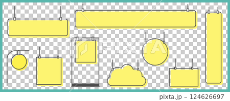 可愛的黃色掛板背景插圖集向量無文字複製空間招牌 124626697