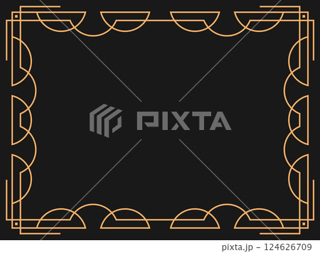Art deco frame. Vintage linear border. Design a template for invitations, leaflets and greeting cards. Geometric golden frame. The style of the 1920s - 1930s. Vector illustration 124626709