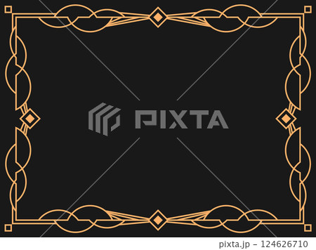 Art deco frame. Vintage linear border. Design a template for invitations, leaflets and greeting cards. Geometric golden frame. The style of the 1920s - 1930s. Vector illustration 124626710