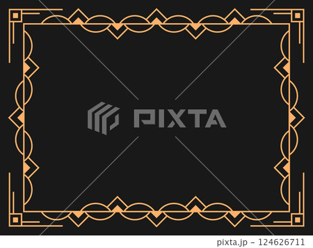 Art deco frame. Vintage linear border. Design a template for invitations, leaflets and greeting cards. Geometric golden frame. The style of the 1920s - 1930s. Vector illustration 124626711